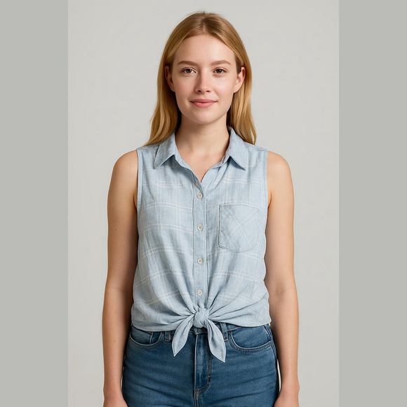 Ultra Flirt Tops - NWT Ultra Flirt Coastal Cowgirl Tie-Front Tank Top - Size 3X - Light Blue